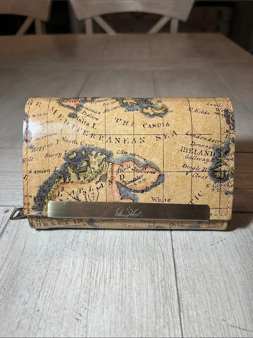 Patricia Nash Map-Print Leather Wallet in Tan and Blue